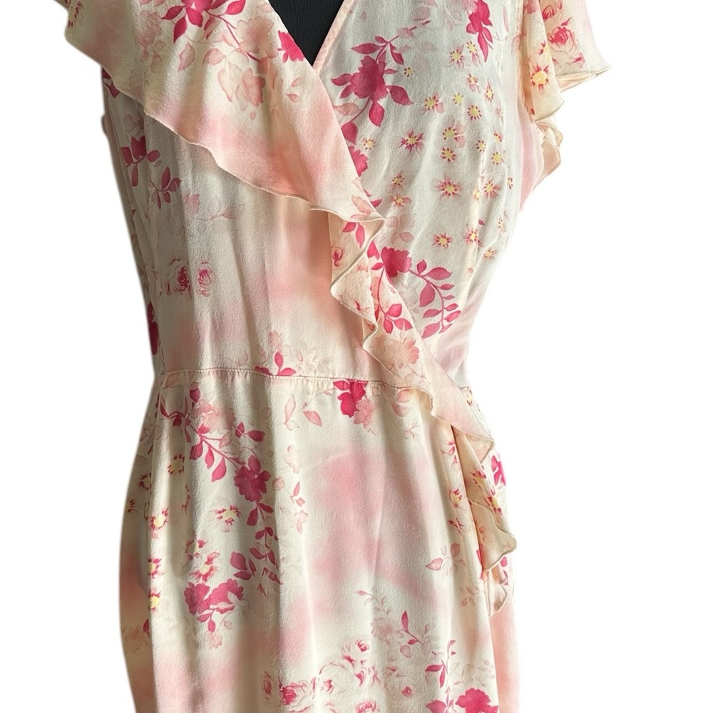 GERARD DAREL WOMANS SILK FLORAL PINK MIDI DRESS SIDED ZIPPER SZ 8.5 US - Picture 3 of 12